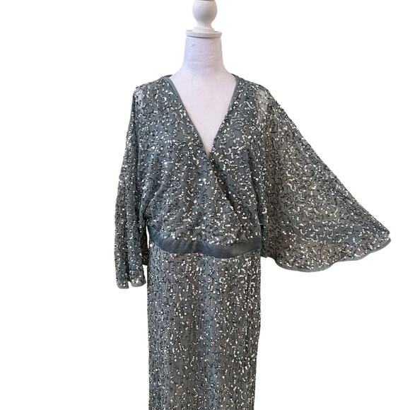 NWT Elegant Silver Sequin Kimono-Sleeve Cocktail Formal Evening Gown 3X 24 - Picture 3 of 10